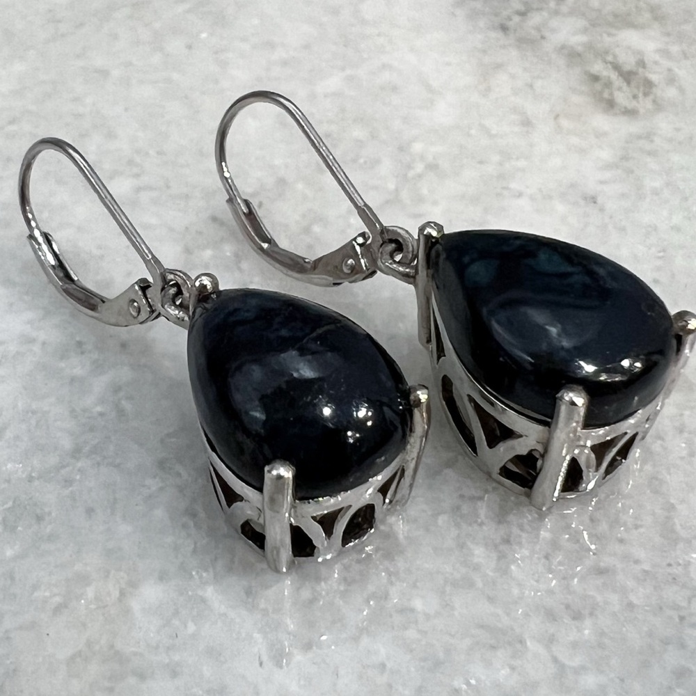 Australian Vivianite Sterling Silver Lever Back Earrings - Picture 7 of 11